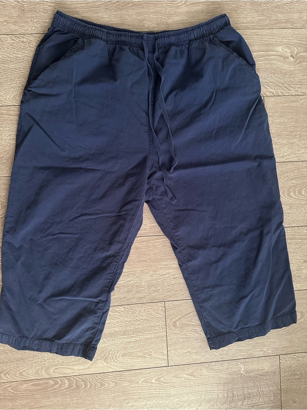 Vintage Erika Navy Drawstring Capris minimalist coastal